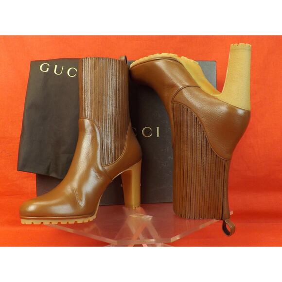 NIB GUCCI 323551 EDITH CUIR BROWN LUXOR LEATHER ELASTICIZED ANKLE BOOTS 39.5 - Picture 11 of 12